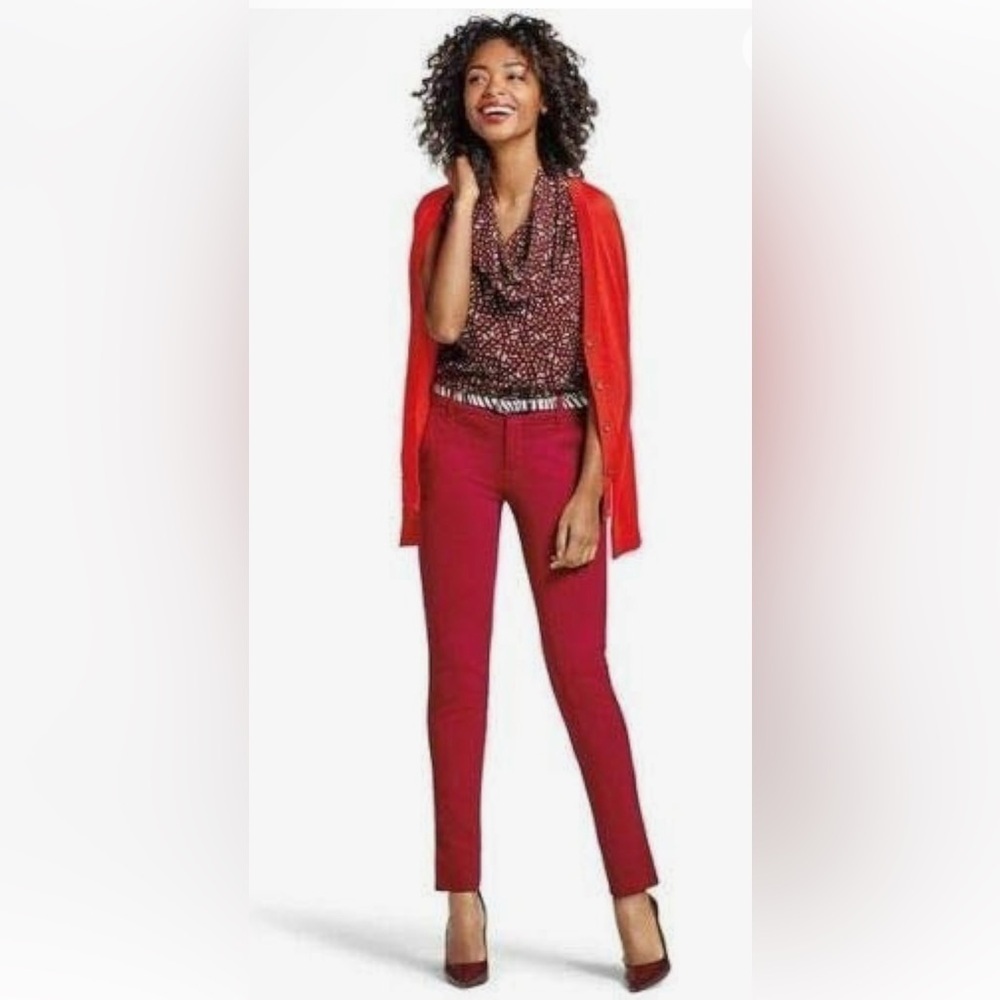 CAbi Venus Too Sleeveless Cowlneck Workwear Blouse XL Red/Black Abstract Print